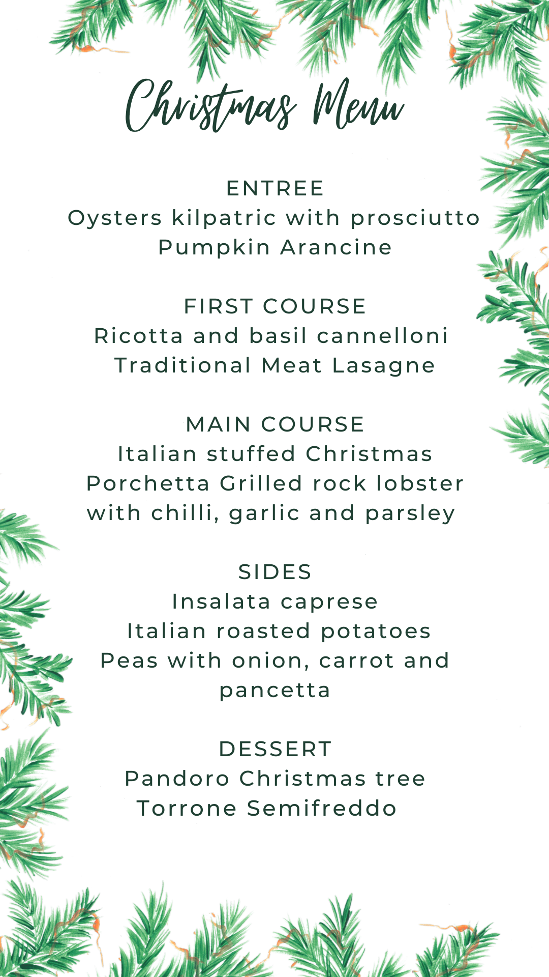 Italian sale christmas menu